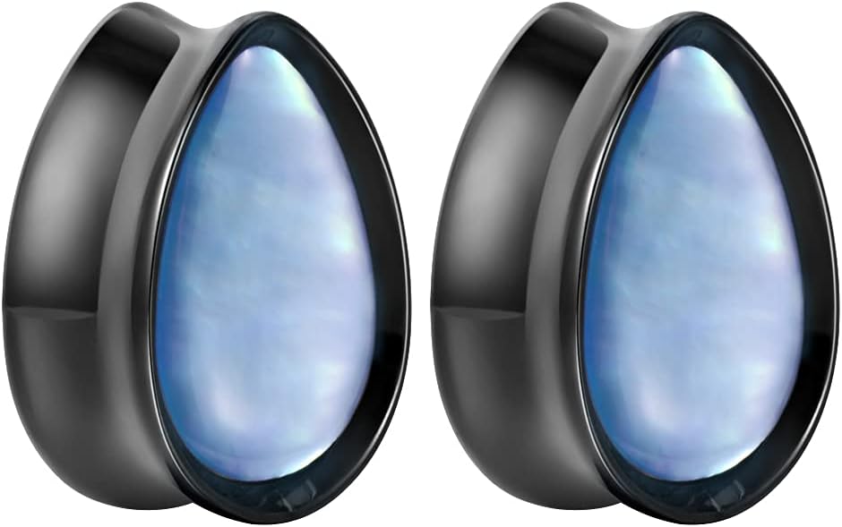 Surgical Steel Teardrop Zircon Double Flared Ear Tunnels and Plugs Stretcher Expander Sold As Pair Gauge 8mm-25mm