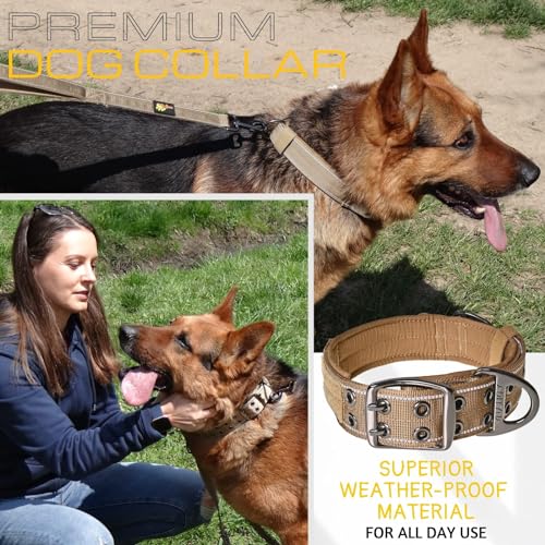 ADITYNA - Heavy Duty Dog Collar with Handle - Thick Dog Collar for Large Dogs - Wide, Reflective, Tactical, Soft Neoprene Padded - Perfect Dog Collar for Training and Walking