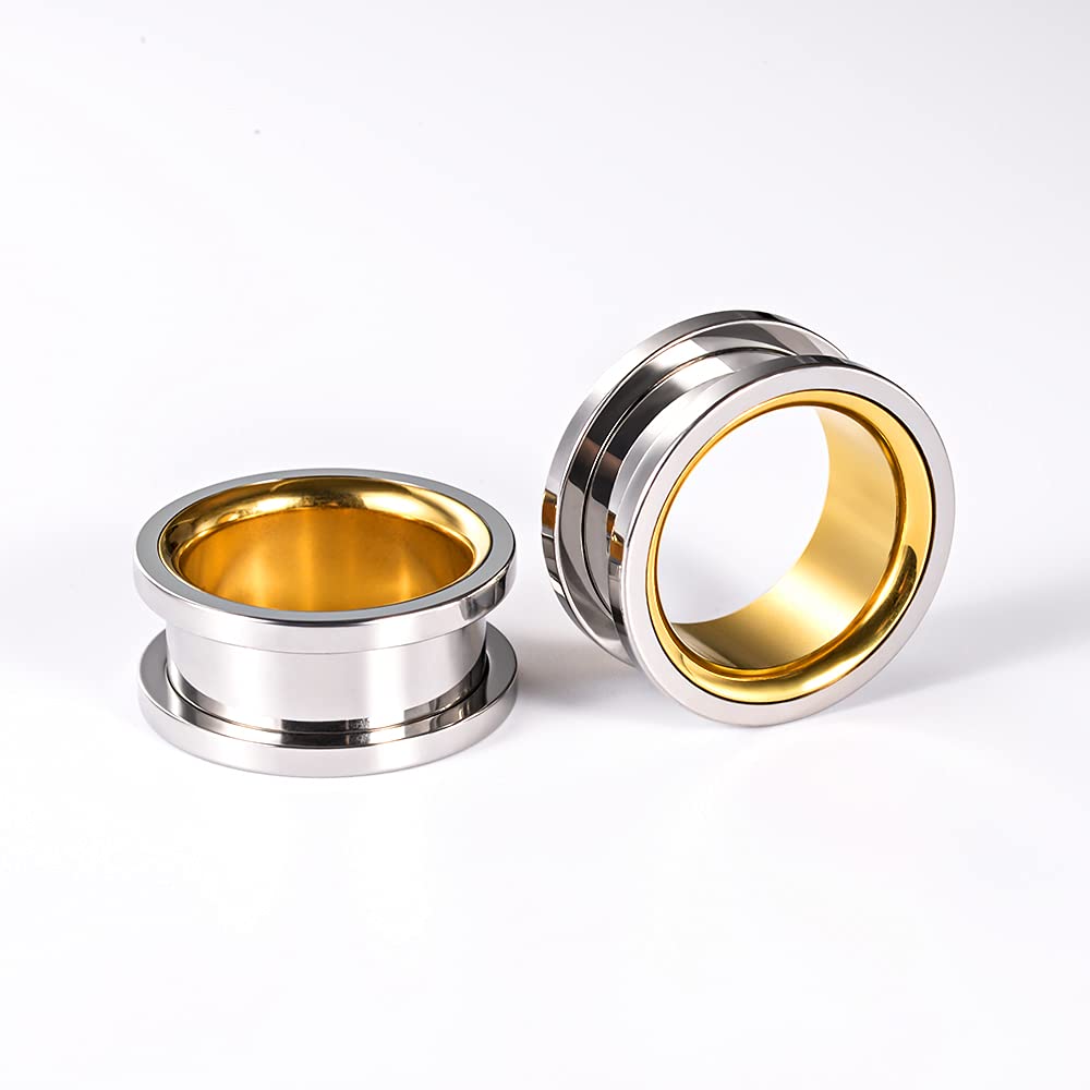 2PCS Stainless Steel Screw Ear Gauges Tunnels Hollow Double Flare Black Gold For Man For Woman Body Piercing Jewelry 6mm-30mm Stretcher