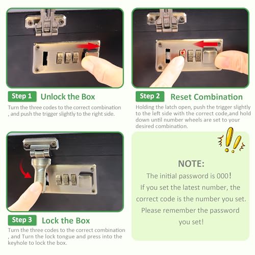 Bamboo Box with Combination Lock, Decorative Box with Handle, Large Storage Stash Box Set, Removable Dividers, 3 Glass Jars, Bamboo Herb Roller, Tray Insert & Smell Proof Accessory Tools Kit (Black)