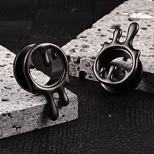 2PCS Cool Water Drops Ear Tunnels Plugs 316 Stainless Steel Ear Gauges Hypoallergenic Earring Expanders for Stretched Piercing Body Jewelry