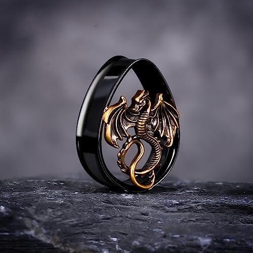 COOEAR 1 Pair Double FLared Tear Drop Ear Tunnels Piercing Stainless Steel Scarab Gauges Silvery Earrings Plugs 0g to 1".