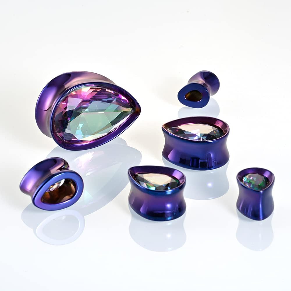 Surgical Steel Teardrop Zircon Double Flared Ear Tunnels and Plugs Stretcher Expander Sold As Pair Gauge 8mm-25mm