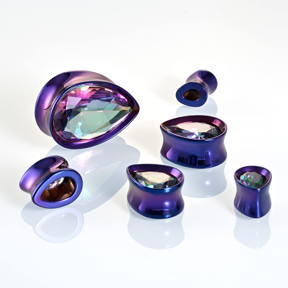 Surgical Steel Teardrop Zircon Double Flared Ear Tunnels and Plugs Stretcher Expander Sold As Pair Gauge 8mm-25mm