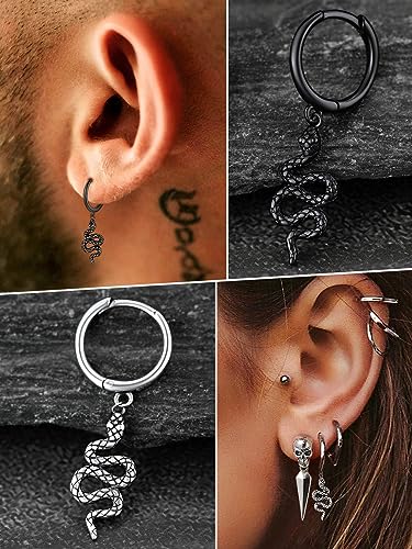 FaithHeart Dragon/Dinosaur/Snake Hoop Earrings for Men, Sturdy Stainless Steel Punk Biker Animals Hypoallergenic Jewelry, Gift Box
