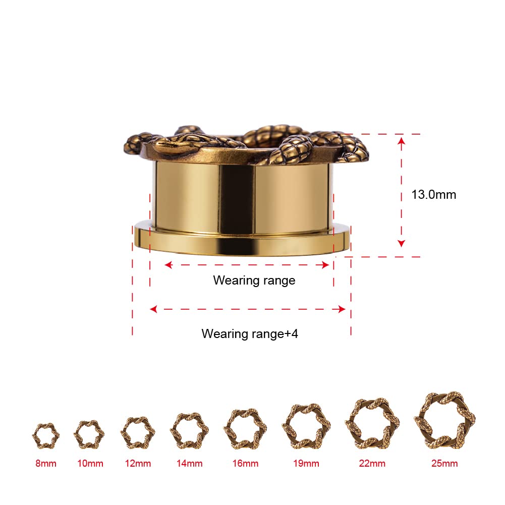 2PCS Stainless Steel Ear Gauges Screw Back Fit Tunnels For Ear Articulated Snake Cool Ear Stretchers Expander Double Flared Body Piercing Jewelry 0g-1inch