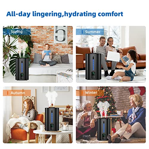 6L Humidifiers for Bedroom Large Room Home, Cool and Warm for Baby and Plants Mist Top Fill Desk Humidifiers Essential Oil Diffuser, Quiet with Adjustable Mist,360°Nozzle-Black