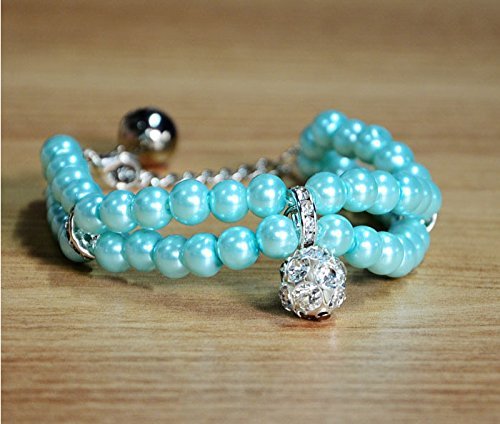 Luxury 2 Row Pearls Rhinestones Pet Cat Dog Necklace Collar Jewelry with Bling Crystal Ball Charm Pendant for Pets Cats Small Dogs Female Puppy Chihuahua Yorkie Girls Costume Outfits