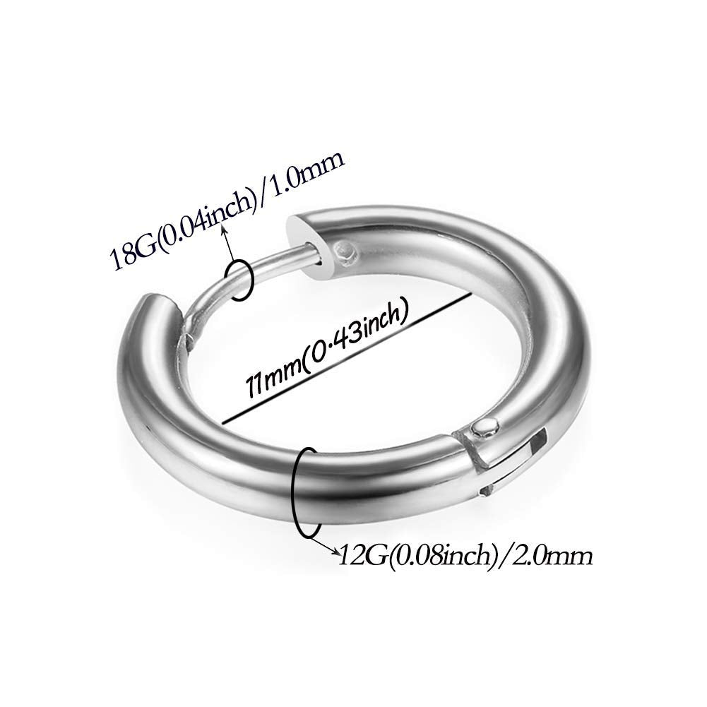 316L Surgical Stainless Steel Huggie Hoop Earrings 6mm 8mm 10mm 11mm 12mm 14mm Hypoallergenic Earrings Hoop Cartilage Helix Lobes Hinged Sleeper Earrings For Men Women Girls
