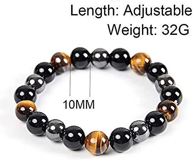 Black Obsidian Hematite Triple Protection Bracelet 10MM beads Set, Blue Tiger Eye Beads Bracelets, Lava Stone bracelets for Men Women