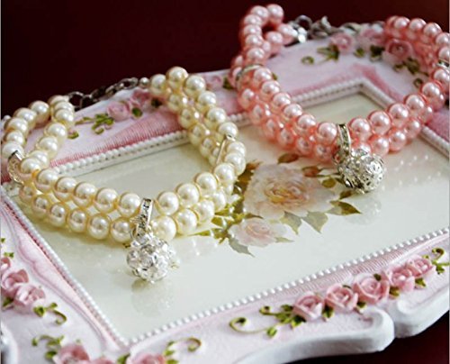 Luxury 2 Row Pearls Rhinestones Pet Cat Dog Necklace Collar Jewelry with Bling Crystal Ball Charm Pendant for Pets Cats Small Dogs Female Puppy Chihuahua Yorkie Girls Costume Outfits