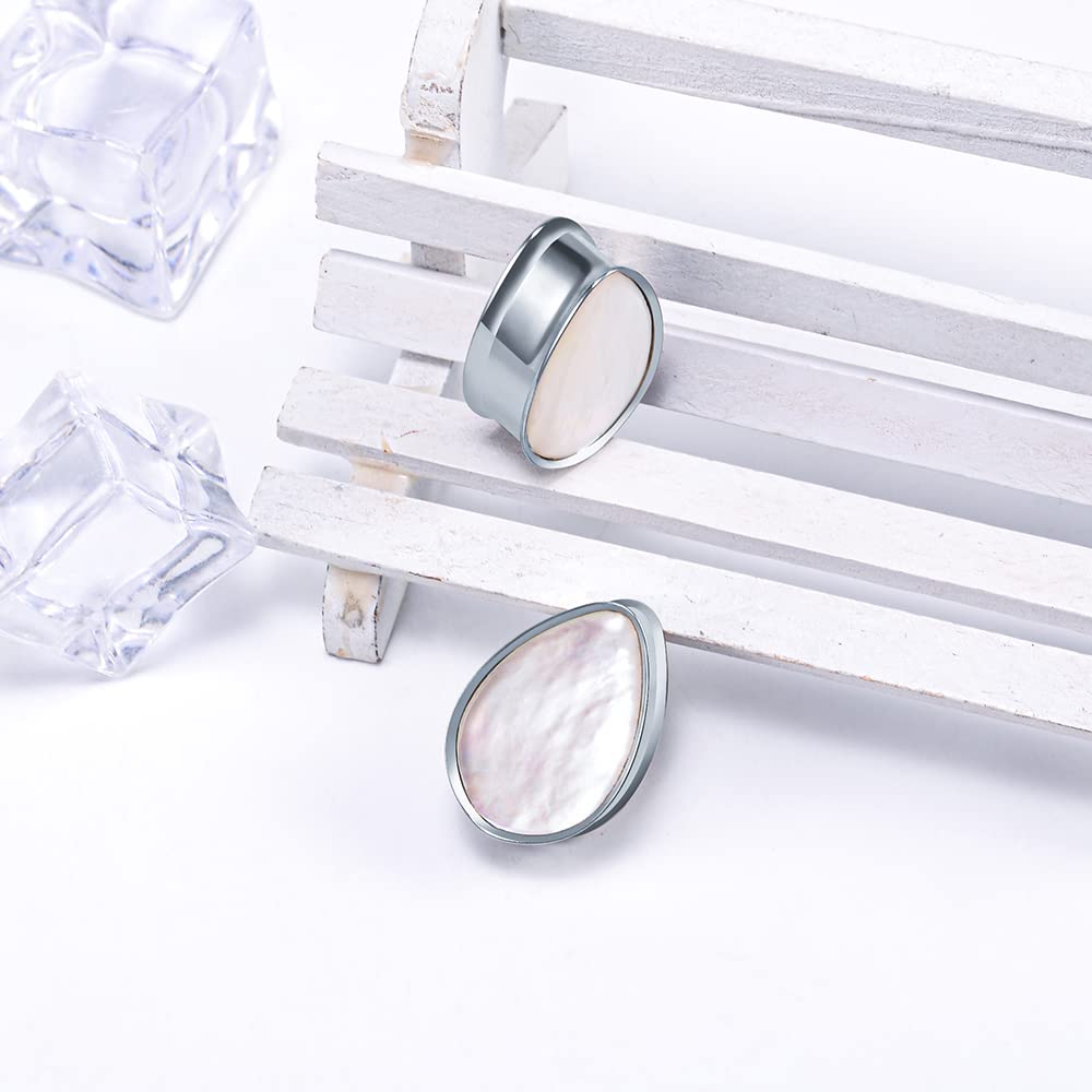 2PCS 8mm-25mm Pearl Shell Ear Gauges Saddle Tunnels 316L Stainless Steel Teardrop Heart Shape Double Flared Plugs Expander Stretcher Piercing
