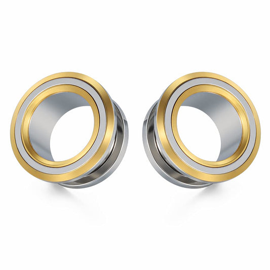 2PCS 316L Stainless Steel Two-color Screw Tunnel Ear Plug Expander Stretcher Gauge 0G-1"