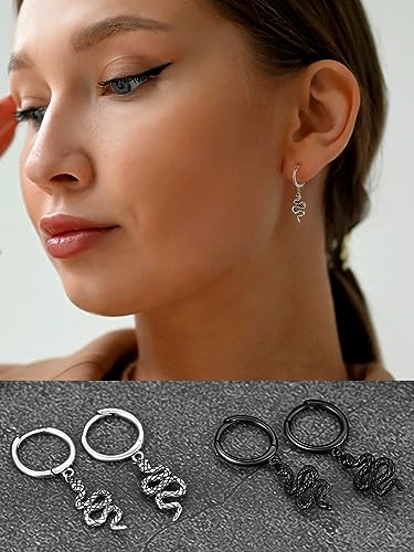 FaithHeart Dragon/Dinosaur/Snake Hoop Earrings for Men, Sturdy Stainless Steel Punk Biker Animals Hypoallergenic Jewelry, Gift Box