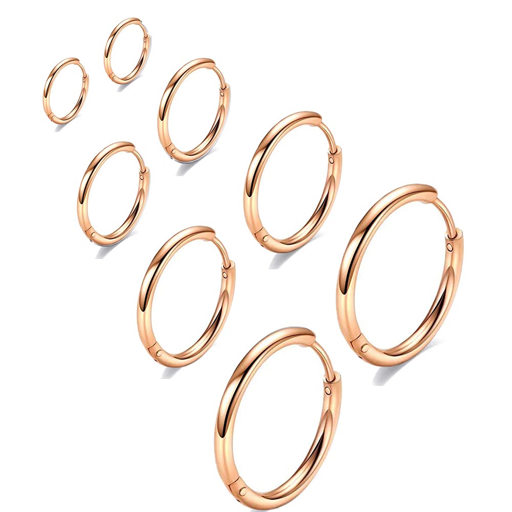 316L Surgical Stainless Steel Huggie Hoop Earrings 6mm 8mm 10mm 11mm 12mm 14mm Hypoallergenic Earrings Hoop Cartilage Helix Lobes Hinged Sleeper Earrings For Men Women Girls