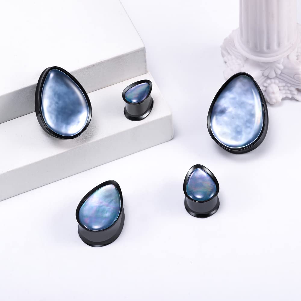 2PCS 8mm-25mm Pearl Shell Ear Gauges Saddle Tunnels 316L Stainless Steel Teardrop Heart Shape Double Flared Plugs Expander Stretcher Piercing