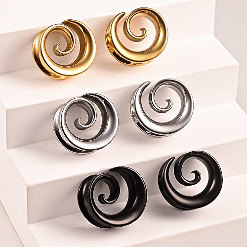 2PCS Spiral Saddle Ear Tunnels Plugs 316 Stainless Steel Ear Gauges Hypoallergenic Earrings Expander Stretcher Piercing Body Jewelry 0g-1"(8mm-25mm)