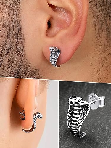 FaithHeart Dragon/Dinosaur/Snake Hoop Earrings for Men, Sturdy Stainless Steel Punk Biker Animals Hypoallergenic Jewelry, Gift Box