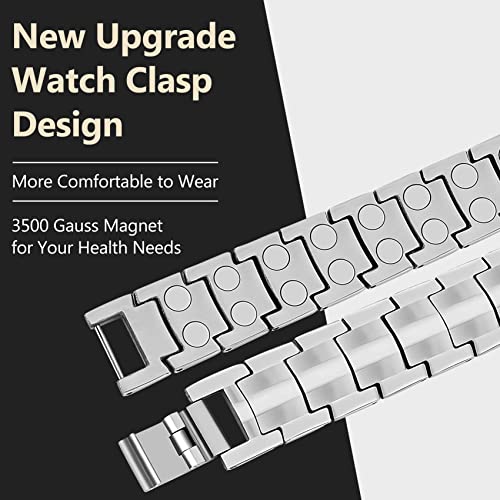 Feraco Magnetic Bracelet for Men Titanium Steel Magnetic Bracelet for Men with Double Row Magnets Adjustable (Black & Blue Line)