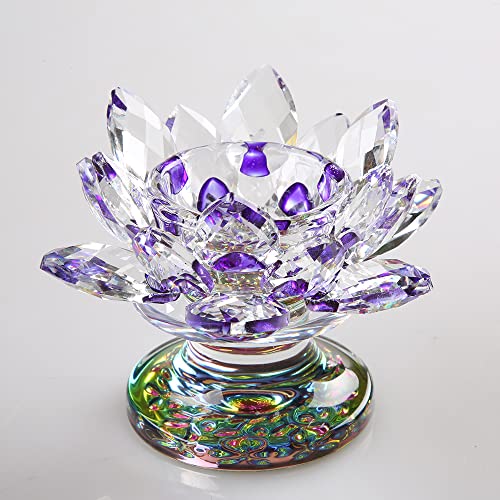 4.5 Inch Crystal Lotus Candle Candle Holder, Glass Candle Holder Lamp Holder Night Light Candle Holder for Altar Window Sill Multicolor