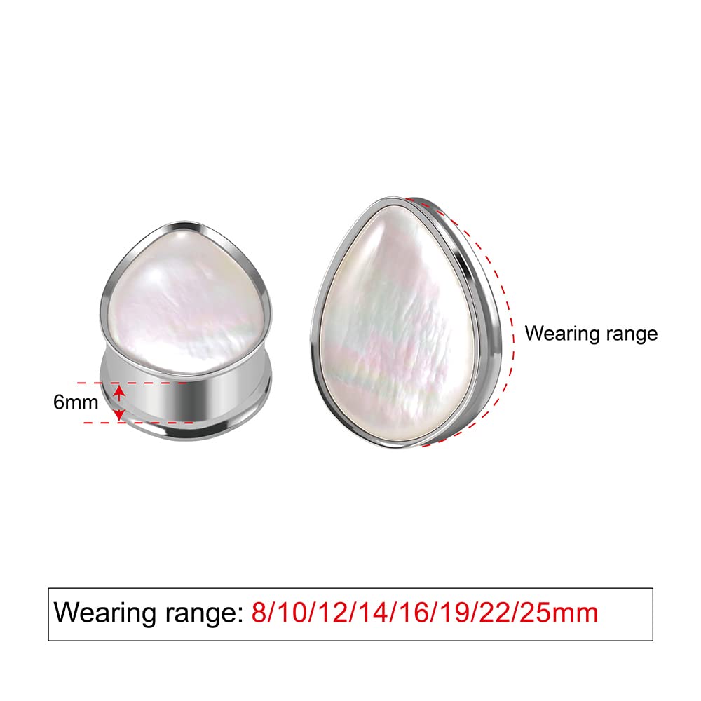 2PCS 8mm-25mm Pearl Shell Ear Gauges Saddle Tunnels 316L Stainless Steel Teardrop Heart Shape Double Flared Plugs Expander Stretcher Piercing