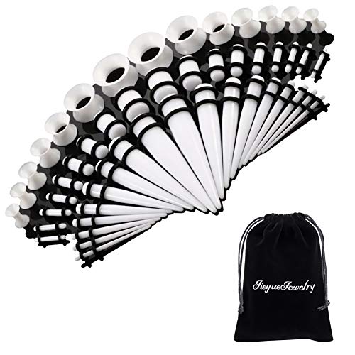 50 Pieces Ear Stretching Kit 14G-00G Acrylic Tapers and Plugs + Silicone Tunnels - Ear Gauges Expander Set Body Piercing Jewelry