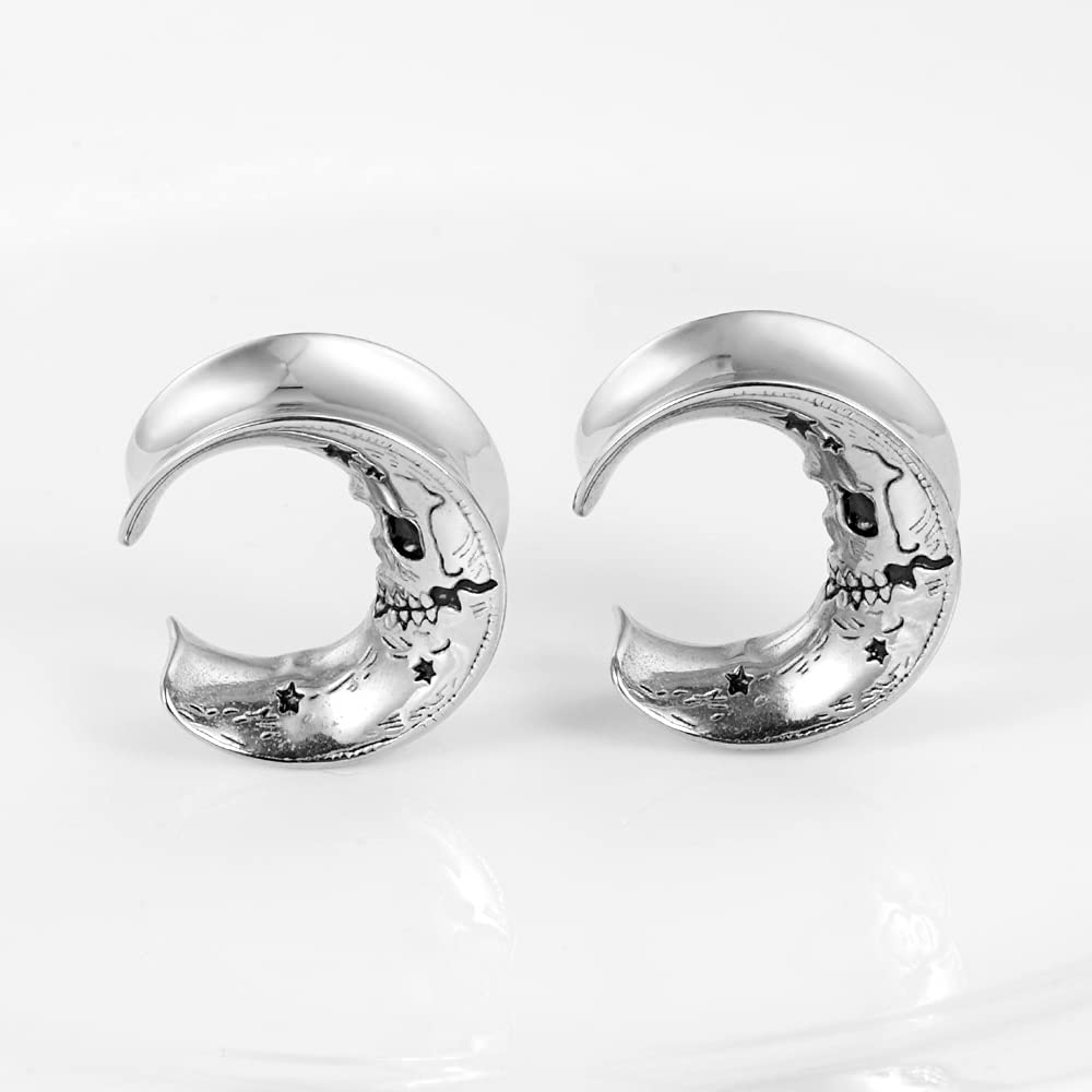 2PCS Moon Ear Gauges Ear Plugs and Tunnels Gauge for Ears Expander Piercing Gauge 10mm-25mm(00g-1")