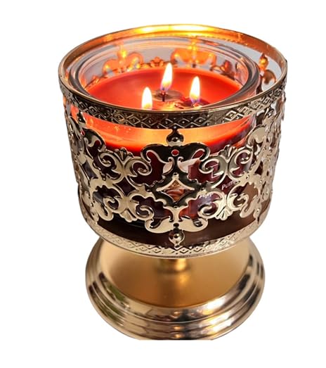 3-Wick Candle Holder Two Color Option Suitable for Large Candle Elegant and Beautiful Home Decor (Gold)