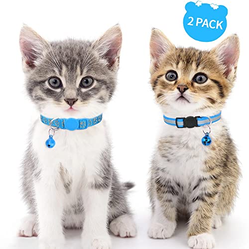 Taglory Reflective Cat Collars Breakaway with Bell, 2-Pack Girl Boy Pet Kitten Collar Adjustable 7.5-12.5 Inch, Green