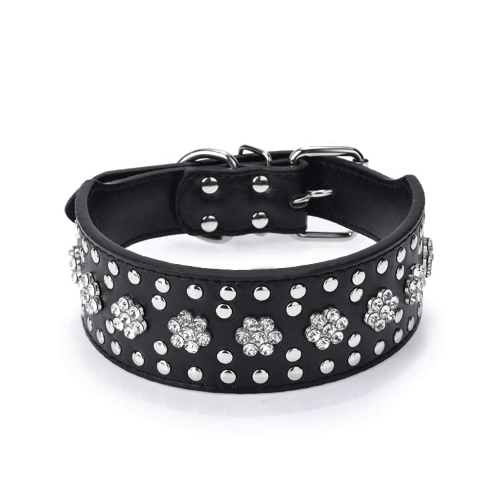 Rhinestones Dog Collars Flower Pattern Rhinestone Studded Leather Sparkly Crystal Diamonds Dazzling Elegant Fancy PU Leather Dog Collar for Medium & Large Dogs (M:17-20 inch, Purple)