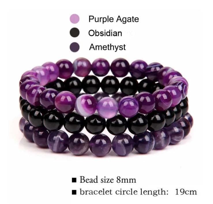 Black Obsidian Hematite Triple Protection Bracelet 10MM beads Set, Blue Tiger Eye Beads Bracelets, Lava Stone bracelets for Men Women