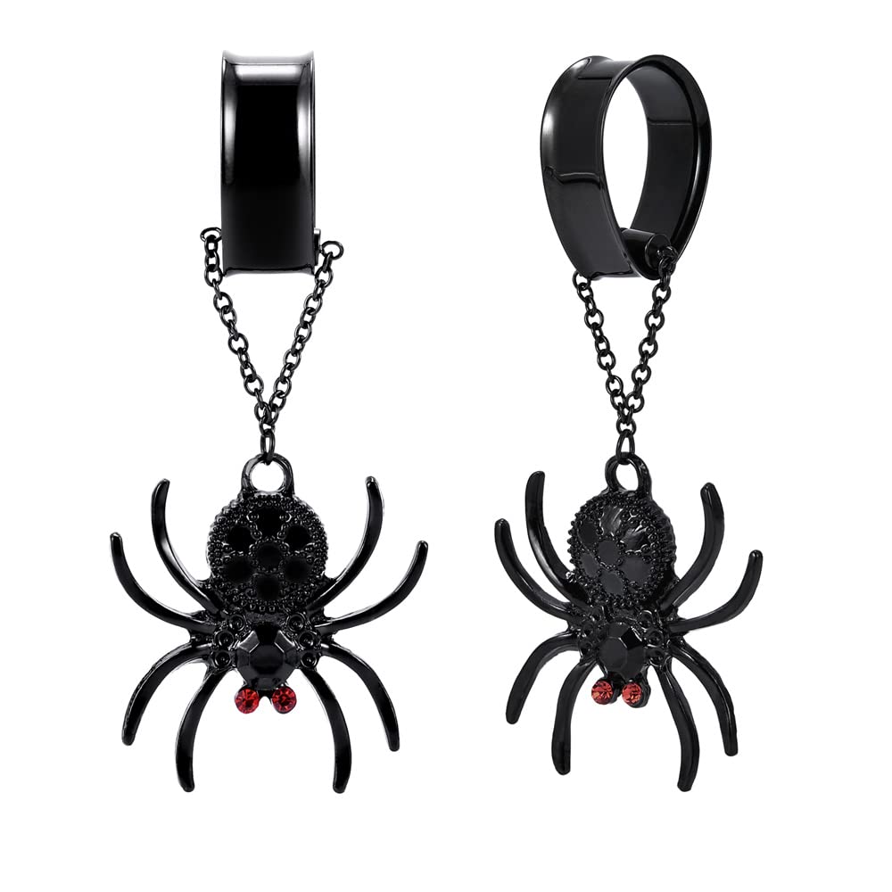 2PCS Stainless Steel Ear Gauges Tunnels Hollow Spider Bee Bat Chain Screw Fit For Men Women 6mm-25mm