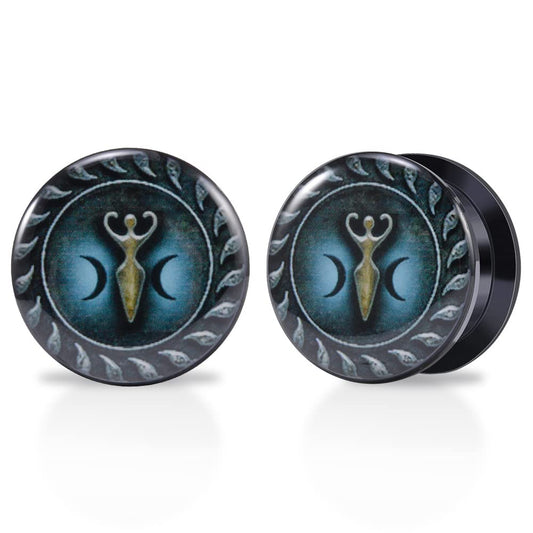 1 Pair Acrylic Solid Screw On Ear Plugs Tunnels Epoxy Allergy Free 2g - 1 Inch Stretcher Japanese Wave Pattern Vector Art Color Drawing For Women For Men Body Piercing Jewelry