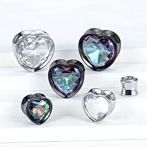 Surgical Steel Heart-Shaped Zircon Double Flared Ear Tunnels And Plugs Stretcher Expander Sold As Pair Gauge 8mm-25mm