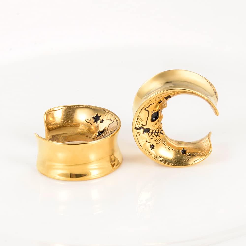 2PCS Moon Ear Gauges Ear Plugs and Tunnels Gauge for Ears Expander Piercing Gauge 10mm-25mm(00g-1")