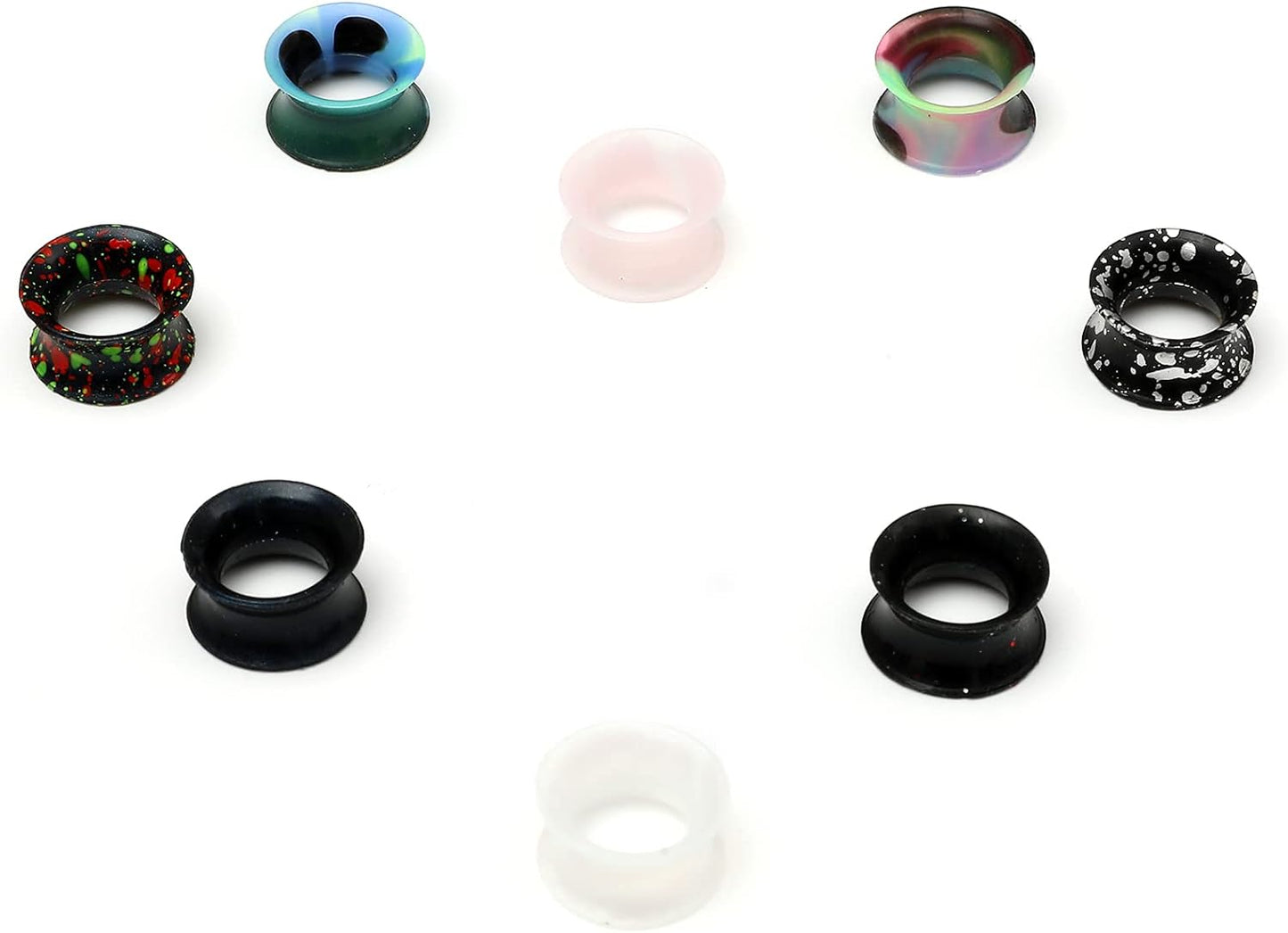 WBRWP 48/32/24/22/20/16/12pcs Ear Tunnels and Plugs - Double Flared Hollow Hard/Soft Silicone Ear Gauges - Ear Expander Stretcher Body Piercing Jewelry 8g-1"