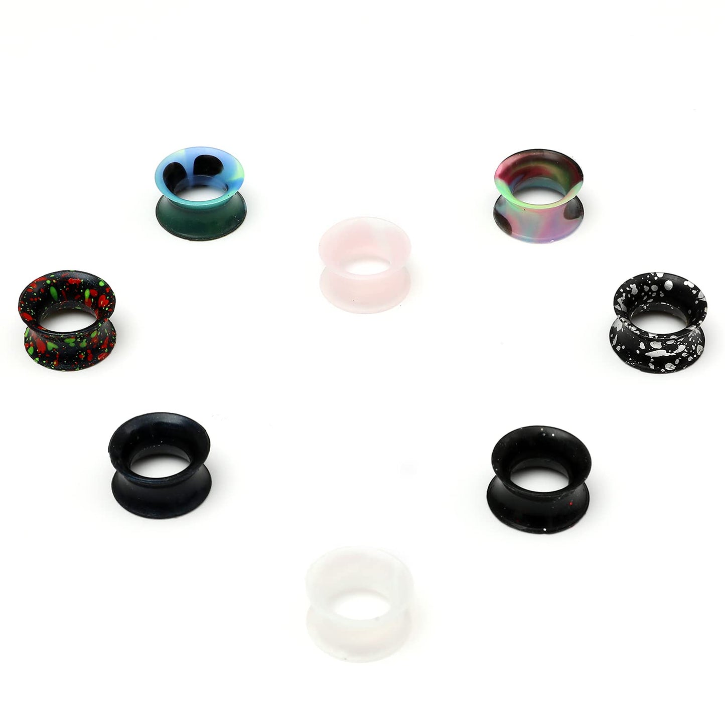 WBRWP 48/32/24/22/20/16/12pcs Ear Tunnels and Plugs - Double Flared Hollow Hard/Soft Silicone Ear Gauges - Ear Expander Stretcher Body Piercing Jewelry 8g-1"