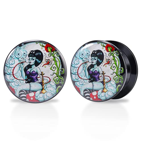 1 Pair Acrylic Solid Screw On Ear Plugs Tunnels Santa Muerte Death Goodness Resin Allergy Free Stretcher For Women Men Body Piercing Jewelry