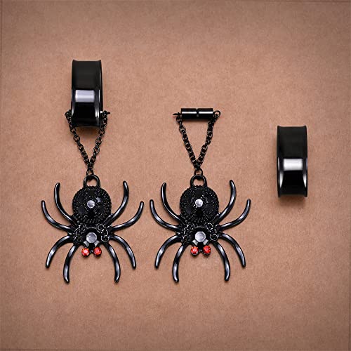 2PCS Stainless Steel Ear Gauges Tunnels Hollow Spider Bee Bat Chain Screw Fit For Men Women 6mm-25mm