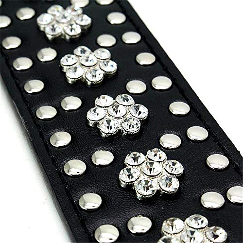 Rhinestones Dog Collars Flower Pattern Rhinestone Studded Leather Sparkly Crystal Diamonds Dazzling Elegant Fancy PU Leather Dog Collar for Medium & Large Dogs (M:17-20 inch, Purple)