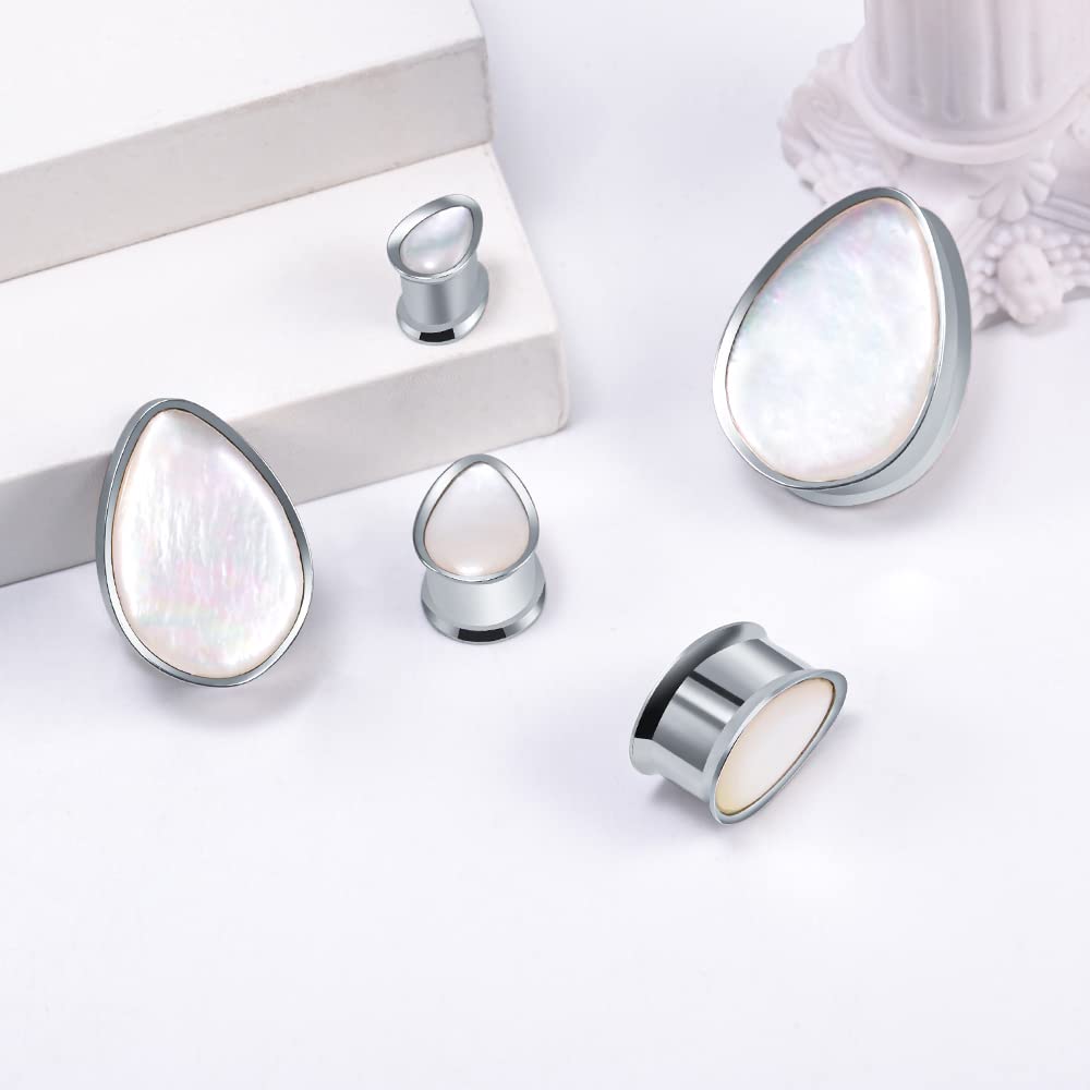 2PCS 8mm-25mm Pearl Shell Ear Gauges Saddle Tunnels 316L Stainless Steel Teardrop Heart Shape Double Flared Plugs Expander Stretcher Piercing