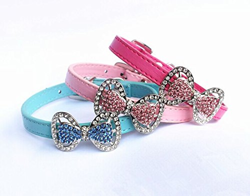 Leather Rhinestone Bow Tie Pet Cat Dog Collar Necklace Jewelry for Small Dogs Girl Kitten Puppy Teacup Chihuahua Yorkie Clothes Costume Outfits (5.9 to 8.2-Inch, Purple)