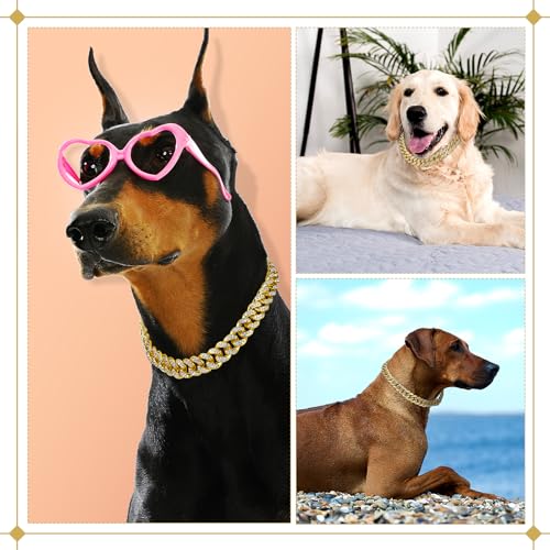 LEIFIDE Pink Crystal Dog Necklace Rose Gold Link Chain Collar for Small, Medium and Large Dogs 8 Inch