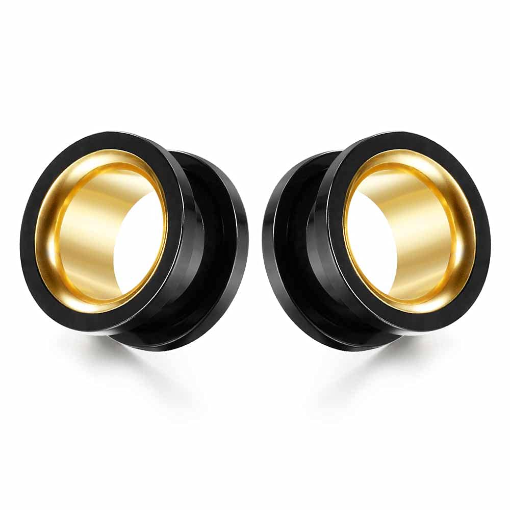 2PCS Stainless Steel Screw Ear Gauges Tunnels Hollow Double Flare Black Gold For Man For Woman Body Piercing Jewelry 6mm-30mm Stretcher