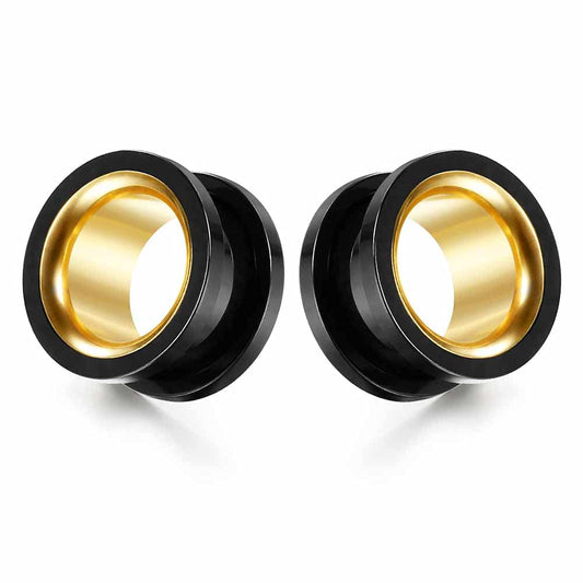 2PCS Stainless Steel Screw Ear Gauges Tunnels Hollow Double Flare Black Gold For Man For Woman Body Piercing Jewelry 6mm-30mm Stretcher