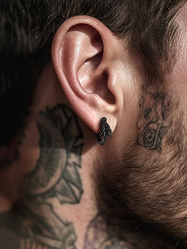 FaithHeart Dragon/Dinosaur/Snake Hoop Earrings for Men, Sturdy Stainless Steel Punk Biker Animals Hypoallergenic Jewelry, Gift Box