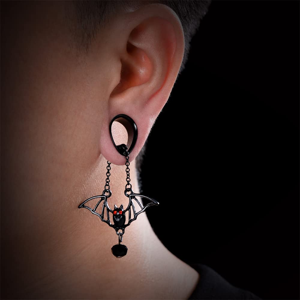 2PCS Stainless Steel Ear Gauges Tunnels Hollow Spider Bee Bat Chain Screw Fit For Men Women 6mm-25mm