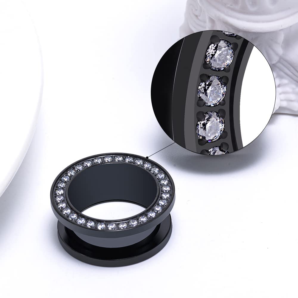 1 Pair Surgical Steel Screw Fit Tunnels Ear Plug Gauges Gold Gem Expander Stretcher Earrings 6mm-25mm