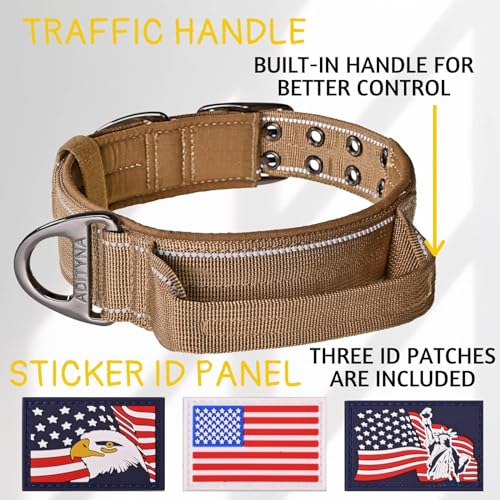 ADITYNA - Heavy Duty Dog Collar with Handle - Thick Dog Collar for Large Dogs - Wide, Reflective, Tactical, Soft Neoprene Padded - Perfect Dog Collar for Training and Walking