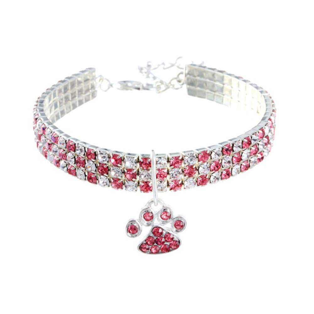 Pet Collar with Diamonds, Adjustable Crystal Diamond Elastic Heart Claw Pendant Wedding cat and Dog Small pet Necklace Jewelry